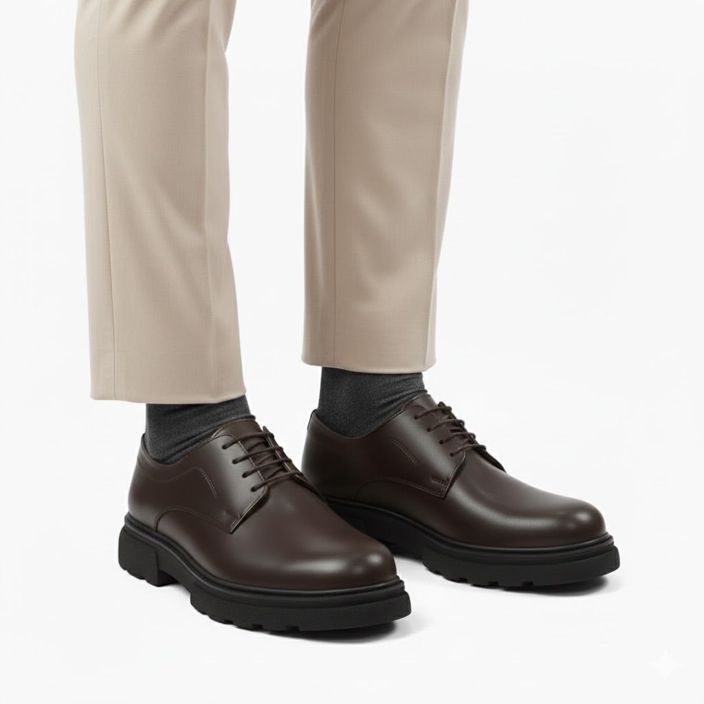 Stylish men's shoes made of genuine leather with laces and a non-slip rubber sole.