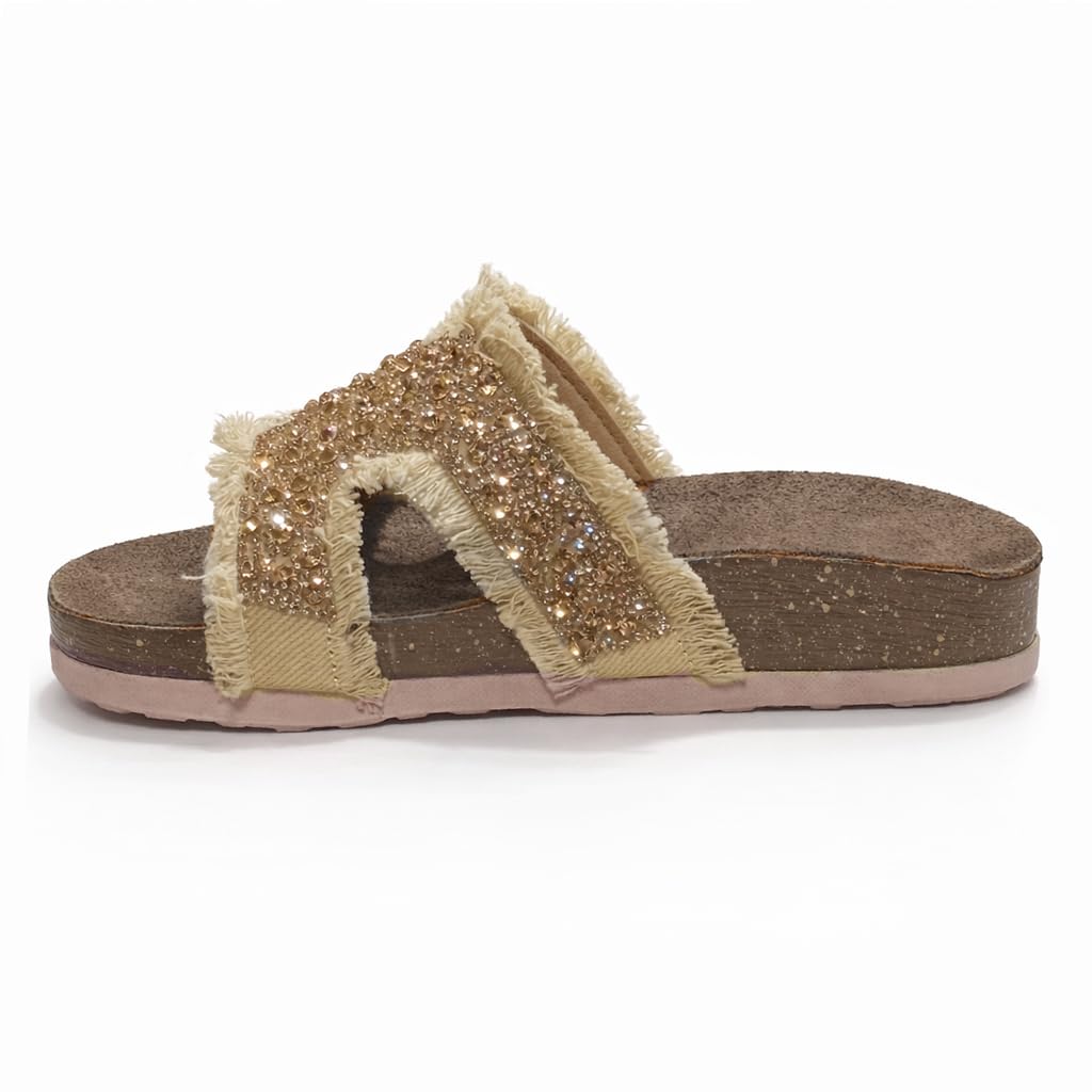 Women’s summer slippers decorated with crystals – comfortable orthopedic sole with soft suede material, elegant ladies’ style for outings and daily errands.  - B1