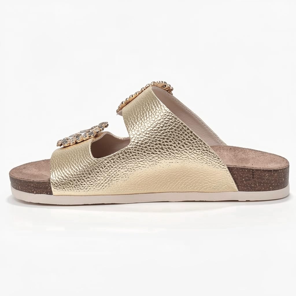 Luxury women’s slippers adorned with a sparkling crystal accessory – summer style with a cushioned sole and elegant classic design, perfect for daily outings and special occasions.  - BK 18