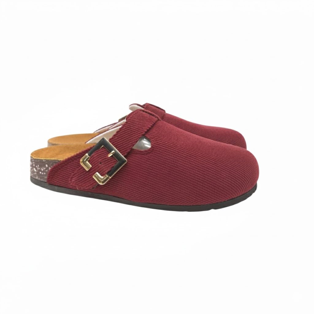 Stylish and comfortable women's clogs with a buckle closure and a non-slip sole.