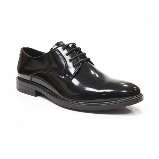 Men's classic lace-up boots with a non-slip rubber sole - glossy black