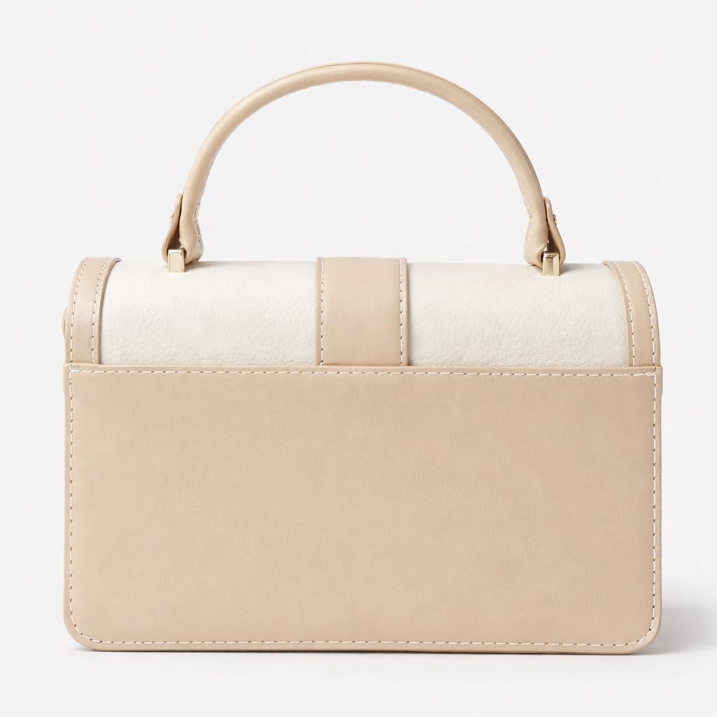 Red leather women’s handbag with a distinctive design, featuring a gold metal buckle and a top handle — suitable for work and special occasions.