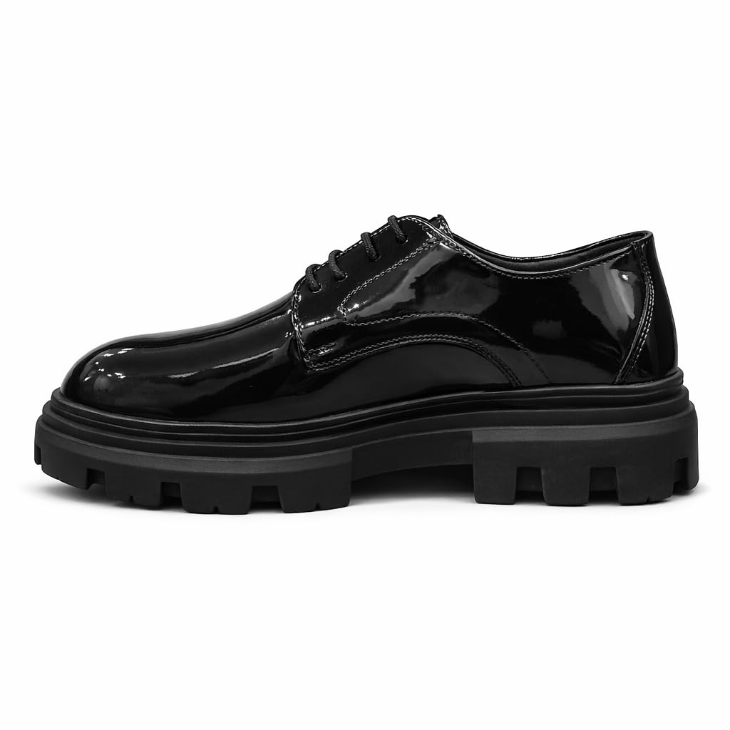 Men’s Classic Formal Shoes in Shiny Leather – Elegant Dress Shoes for Work and Formal Occasions – Comfortable Anti-Slip Sole