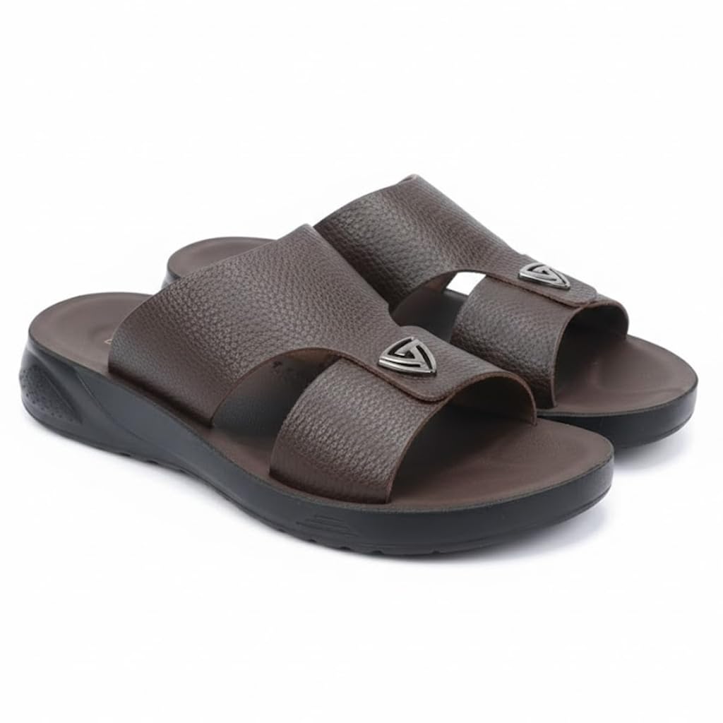Gulf-Style Men’s Leather Slippers – Modern Design with Comfortable Anti-Slip Sole – Perfect for Daily and Summer Wear   - 706