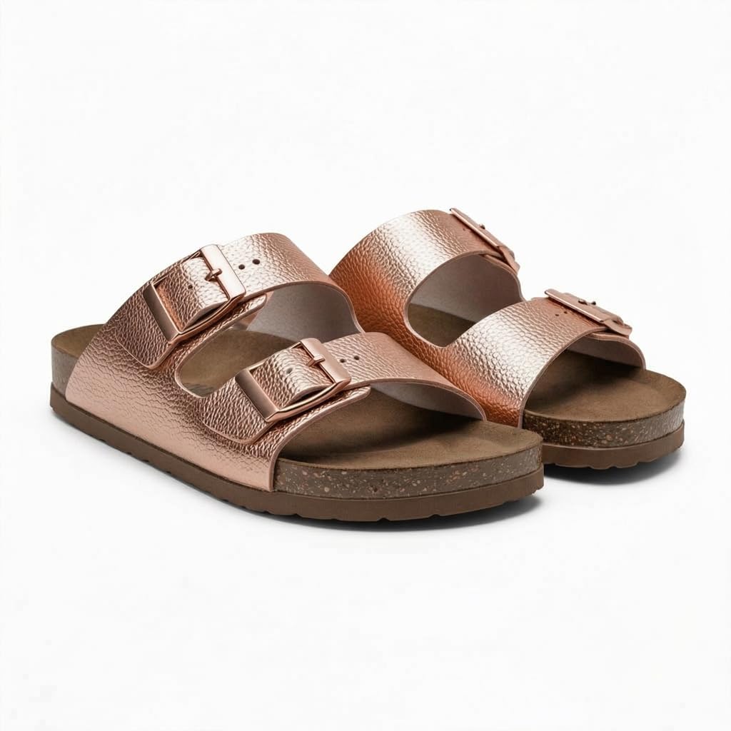 Women’s orthopedic slippers with two adjustable straps – comfortable footprint sole that supports the foot arch with an anti-slip base – modern design for daily and summer use.   - BK 21