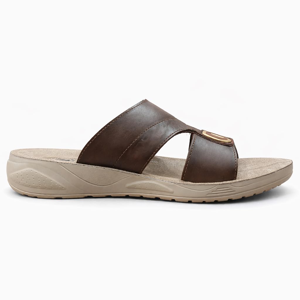 Gulf-Style Men’s Leather Slippers – Modern Design with Comfortable Anti-Slip Sole – Perfect for Daily and Summer Wear  - 708