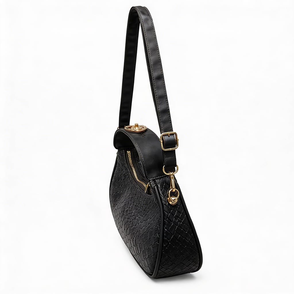 Luxurious  women’s shoulder bag with a woven leather pattern, featuring a top zipper and a comfortable strap – suitable for daily outings and evening events.