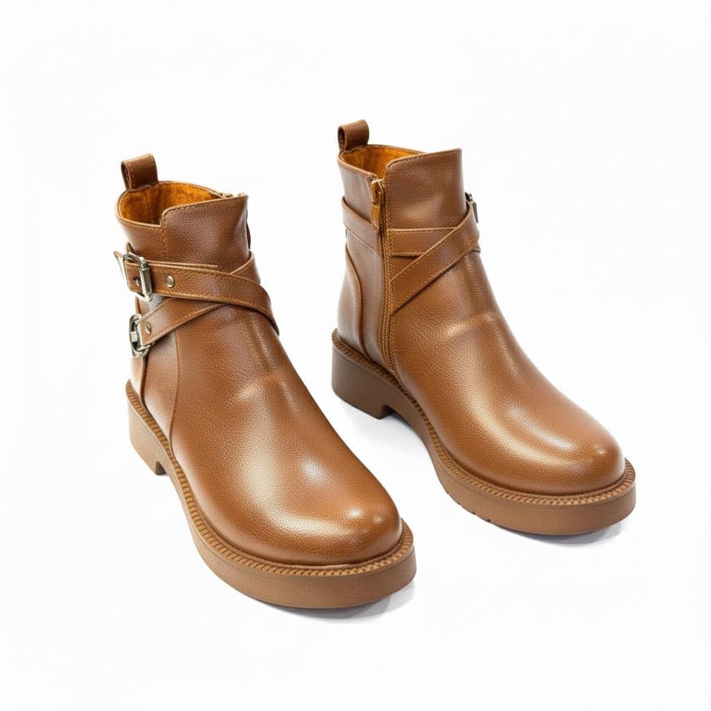 Stylish women's boots with a comfortable heel and elegant design, featuring metal straps.