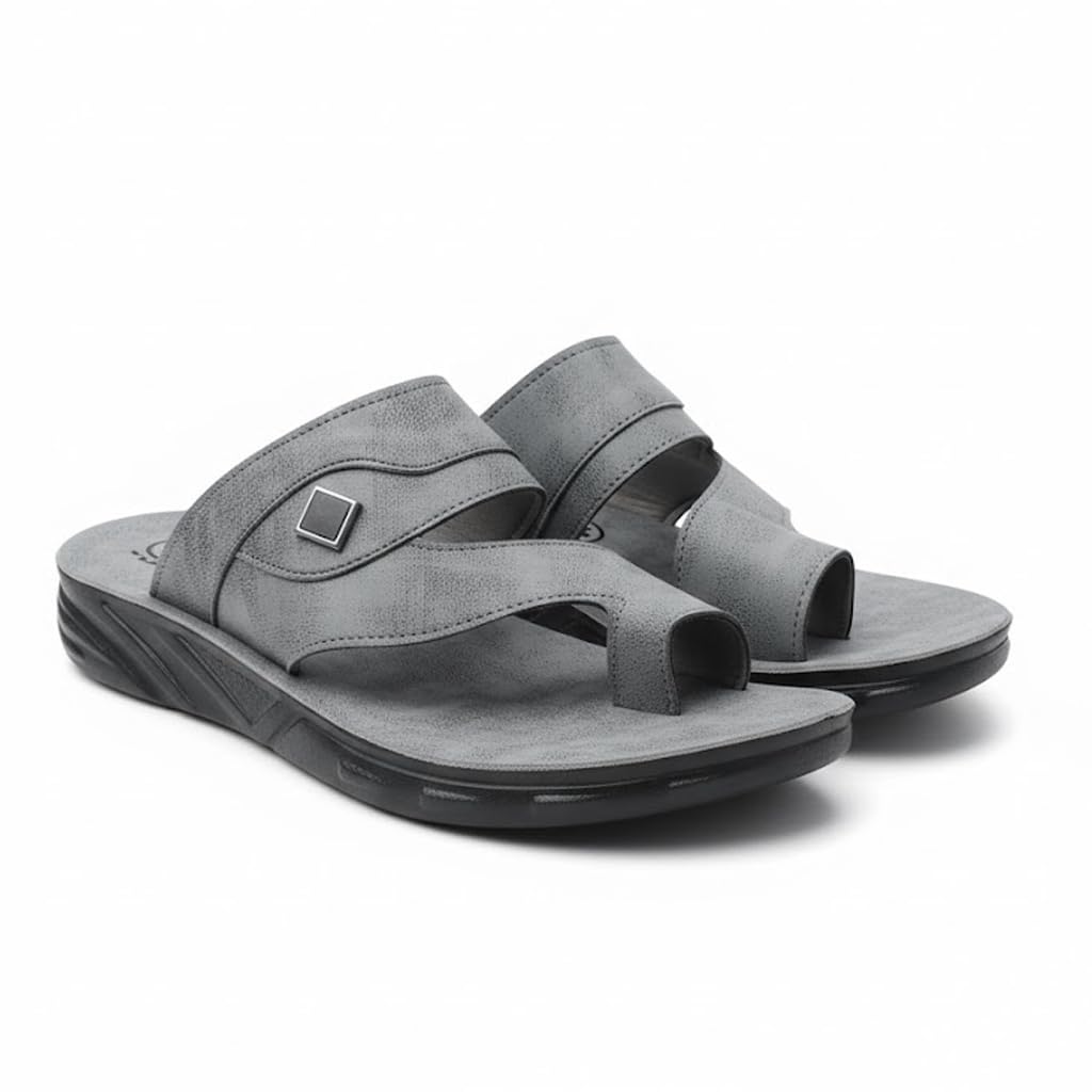 Men’s black leather slippers – modern, comfortable design with high-quality material and a cushioned orthopedic sole – perfect for daily use and errands.   - 2005