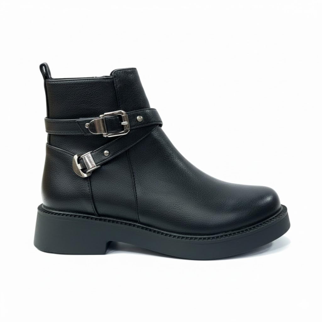 Stylish women's boots with a comfortable heel and elegant design, featuring metal straps.