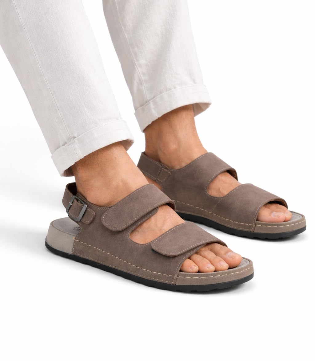 Men’s comfortable orthopedic sandals – practical leather sandals with two adjustable Velcro straps and a back strap – lightweight with an anti-slip sole.  - B010
