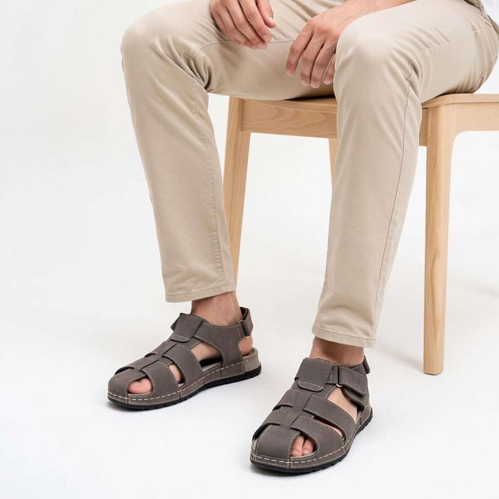Men’s genuine leather comfortable Okonami sandals — classic design with ventilation openings — lightweight orthopedic sole  - B011