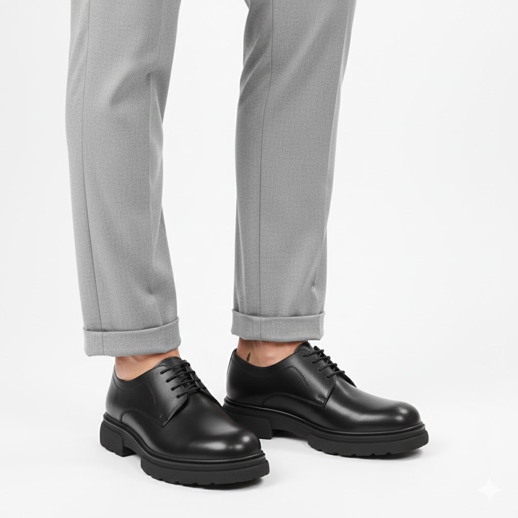 Stylish men's shoes made of genuine leather with laces and a non-slip rubber sole.