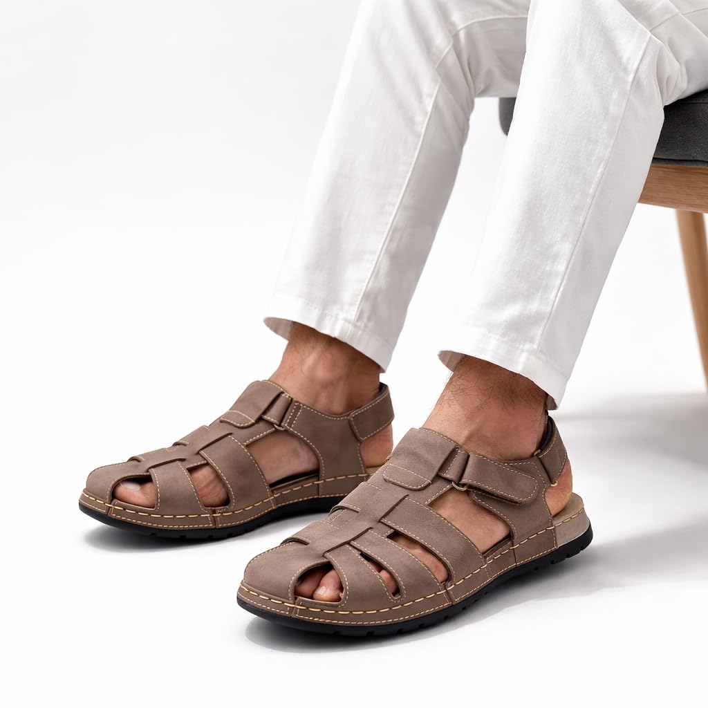 Men’s genuine leather comfortable Okonami sandals — classic design with ventilation openings — lightweight orthopedic sole  - B011