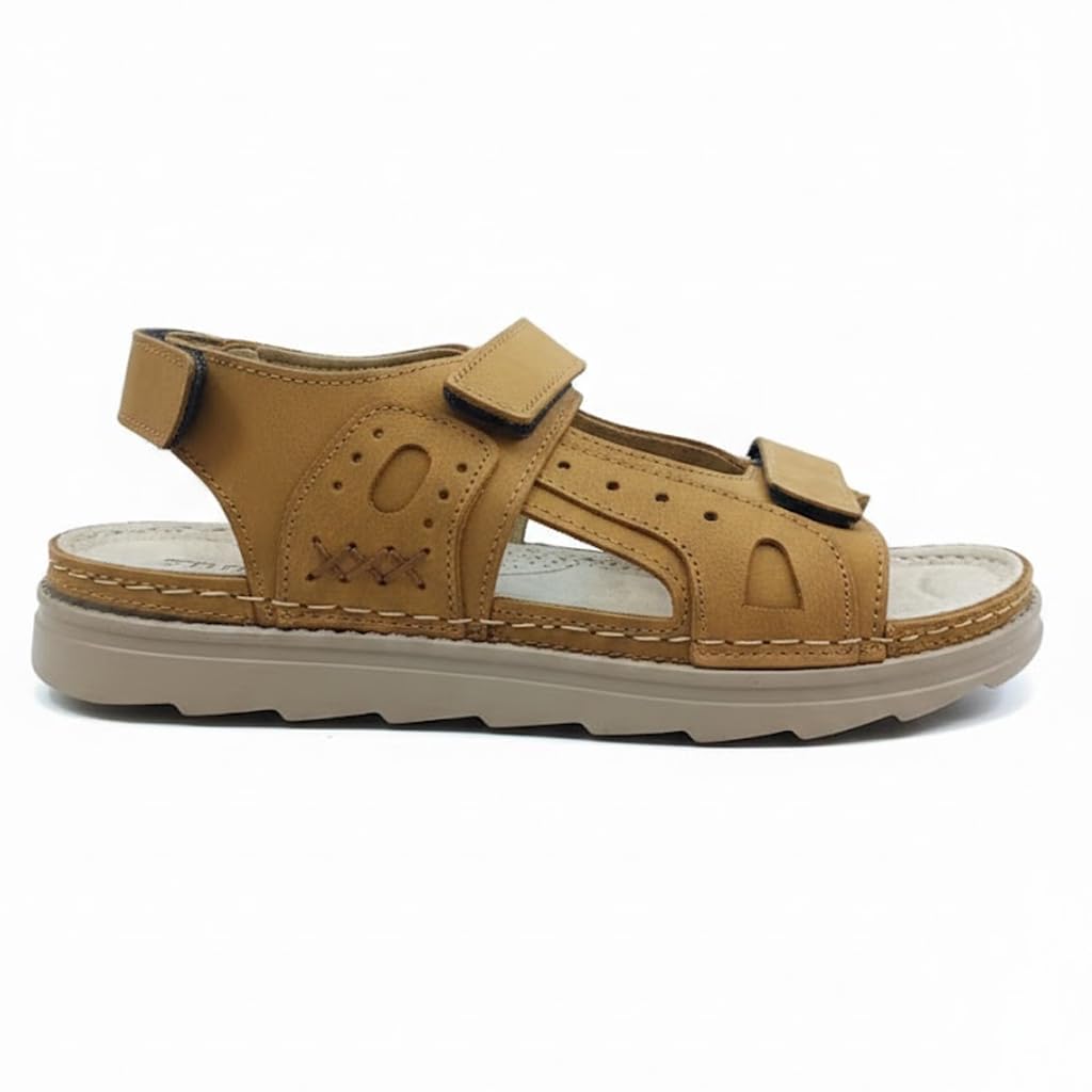 Men’s Comfortable Orthopedic Sandals – Practical Leather Design with Adjustable Double Velcro Straps and Heel Strap – Lightweight Anti-Slip Sole   - 50