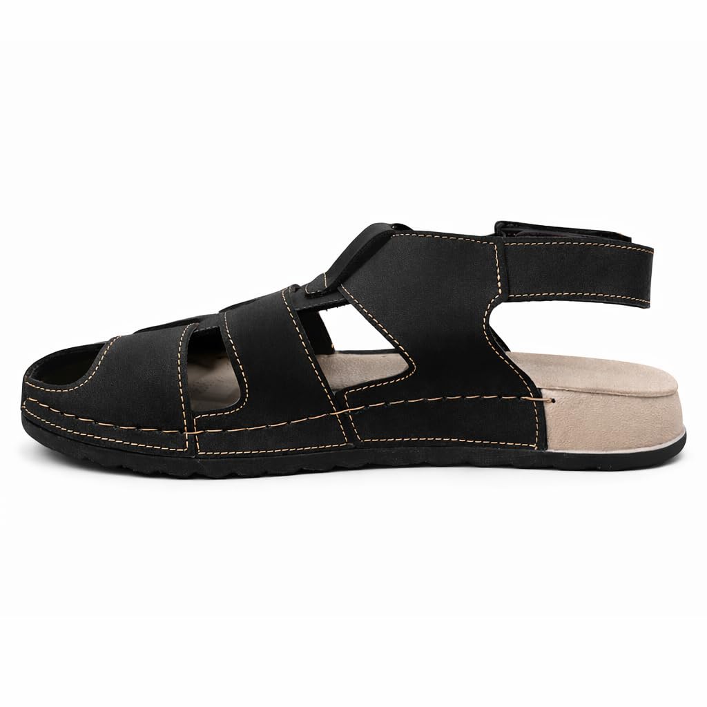Men’s genuine leather comfortable Okonami sandals — classic design with ventilation openings — lightweight orthopedic sole  - B011
