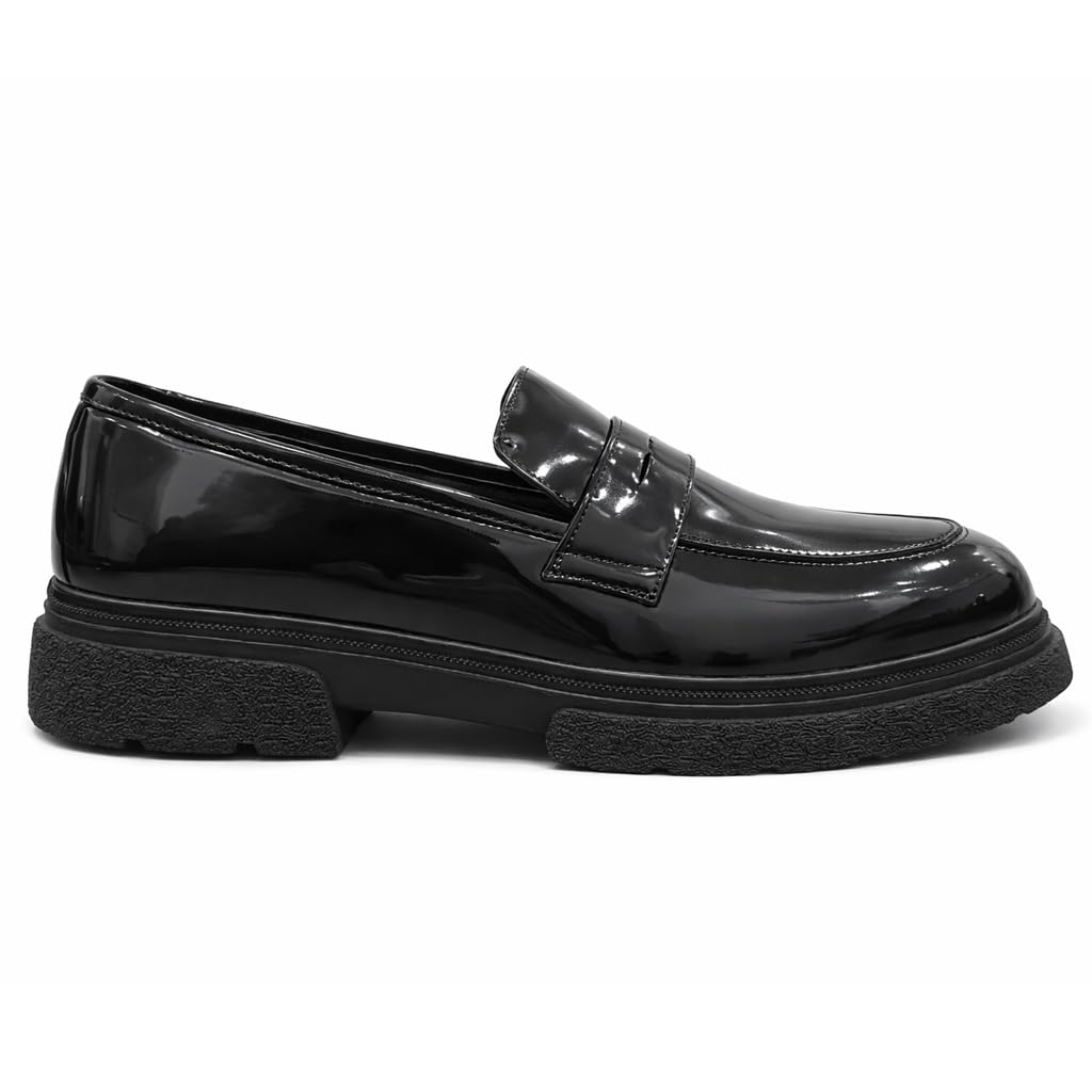 Men’s Formal Loafer Shoes in Shiny Leather – Classic Slip-On Dress Shoes for Work and Occasions – Anti-Slip Sole –