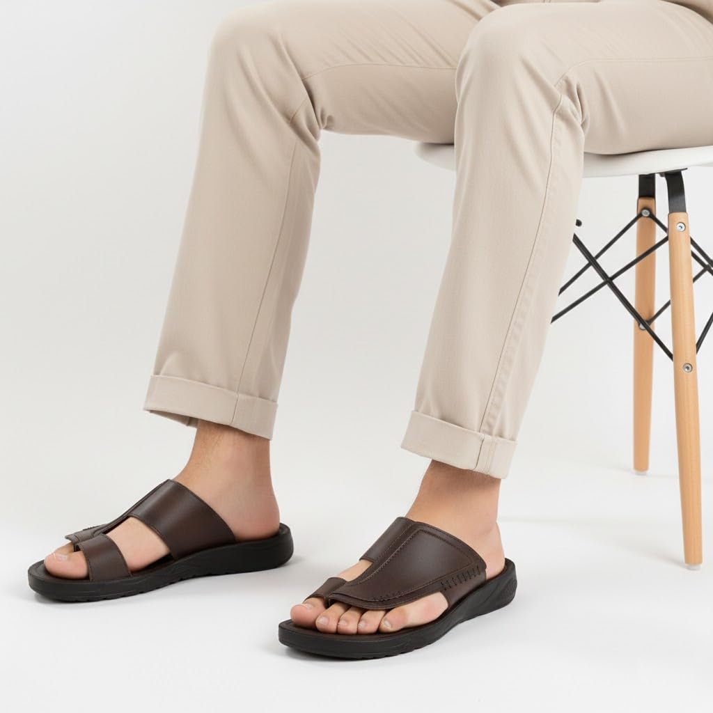 Men’s Gulf-Style Leather Slippers – Black, Modern Comfortable Design with High-Quality Leather and Padded Orthopedic Sole – Perfect for Daily Use and Outings   M43
