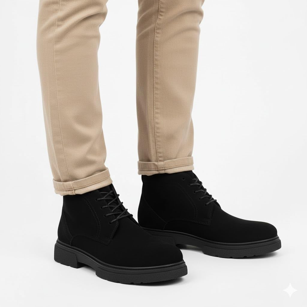 Men's elegant lace-up ankle boots made of suede - equipped with a comfortable Turkish rubber sole