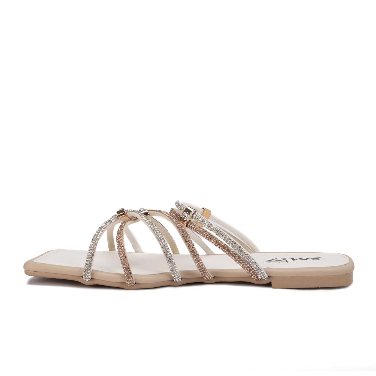 Stylish women's slippers with sparkling rhinestones and a flat heel - equipped with a comfortable sole