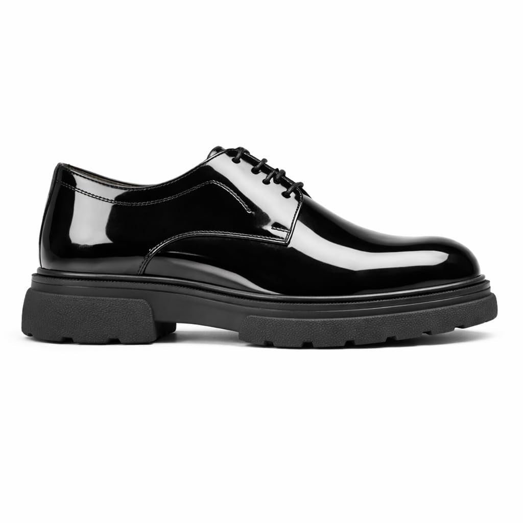Men’s Classic Formal Shoes in Shiny Leather – Elegant Dress Shoes for Work and Formal Occasions – Comfortable Anti-Slip Sole