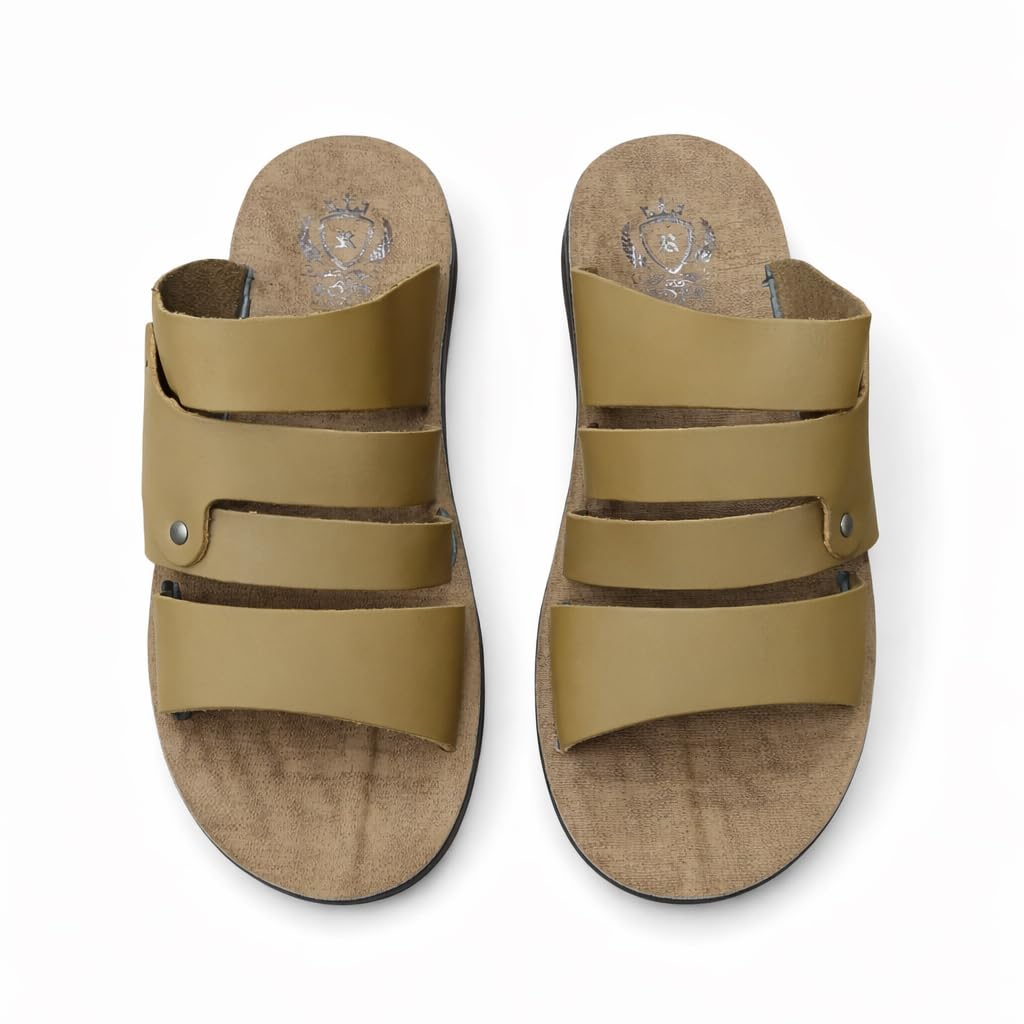 Men’s black leather slippers – modern multi-strap design with a comfortable, slip-resistant sole – ideal for daily and summer use.   - 608