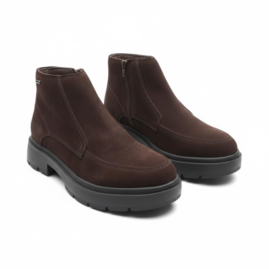 Men's half-boot with a distinctive zipper, made from elegant genuine suede leather and featuring a slip-resistant Turkish rubber sole.
