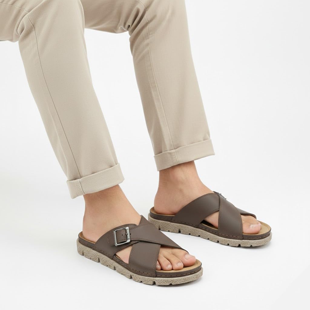 Men genuine leather slipper fashion casual look - Anti-slip  - Code 1400