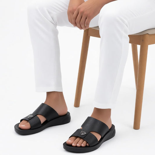 Gulf-Style Men’s Leather Slippers – Modern Design with Comfortable Anti-Slip Sole – Perfect for Daily and Summer Wear   - 706