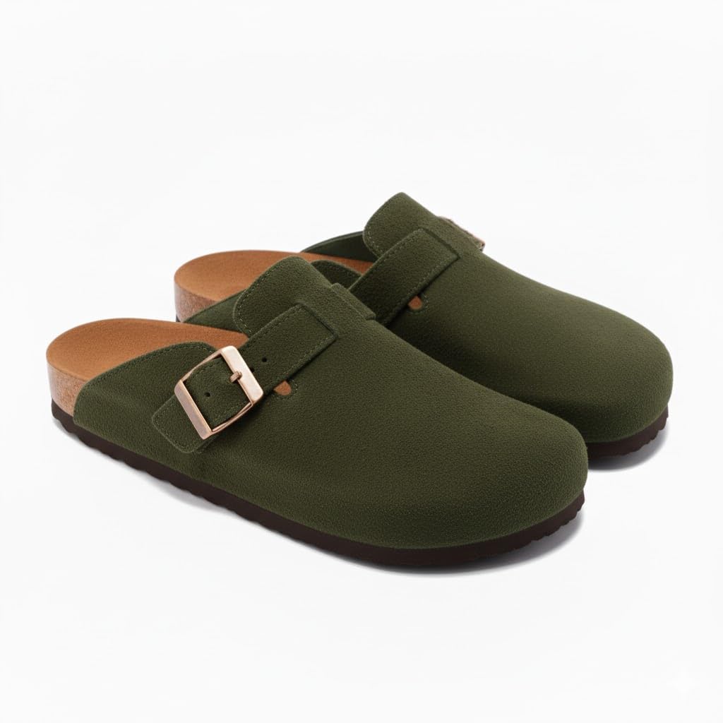 Stylish women's suede clogs with a buckle - slip-resistant and comfortable sole