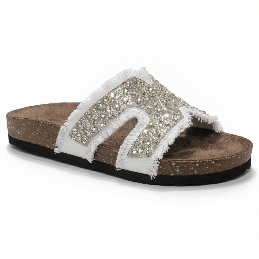 Women’s summer slippers decorated with crystals – comfortable orthopedic sole with soft suede material, elegant ladies’ style for outings and daily errands.  - B1