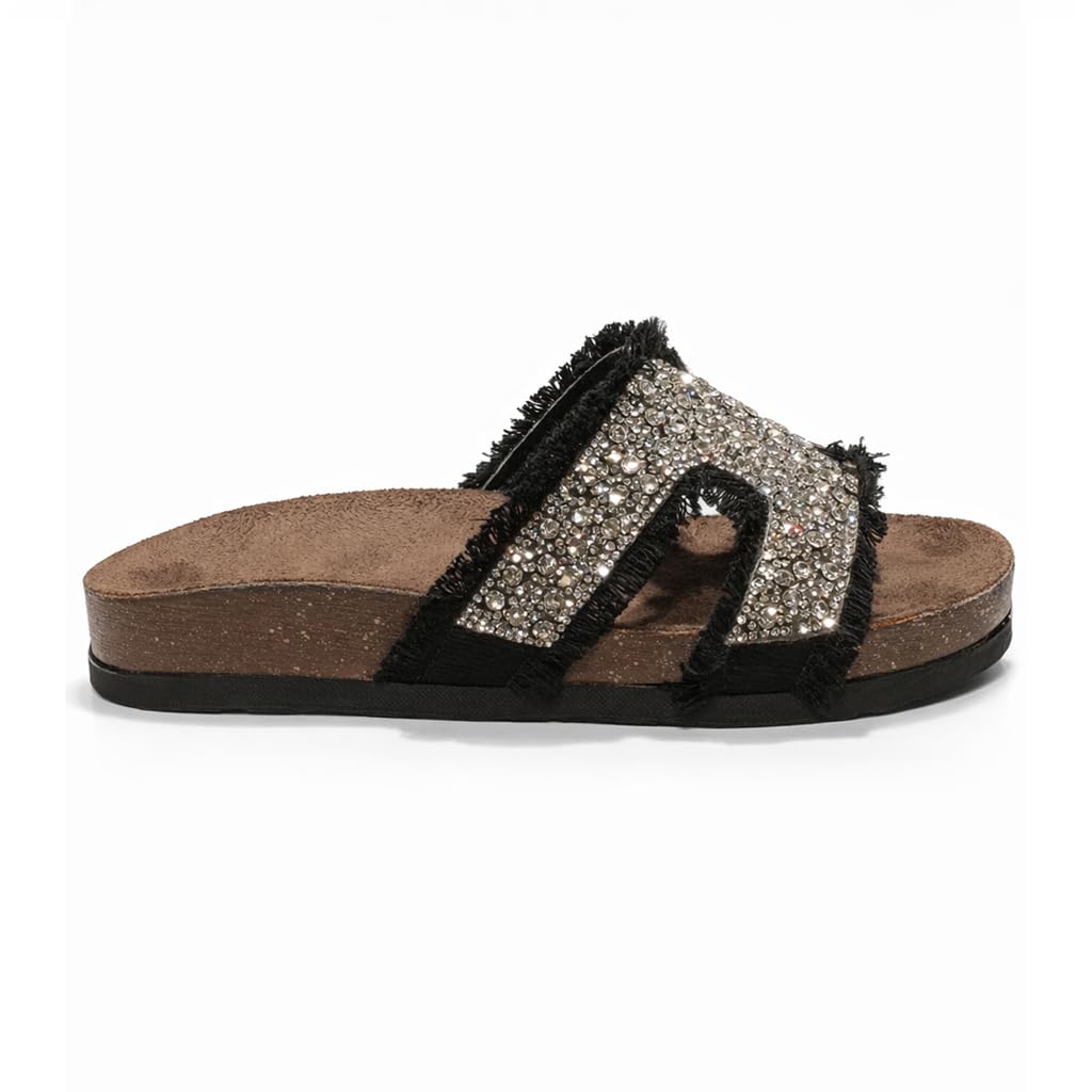 Women’s summer slippers decorated with crystals – comfortable orthopedic sole with soft suede material, elegant ladies’ style for outings and daily errands.  - B1