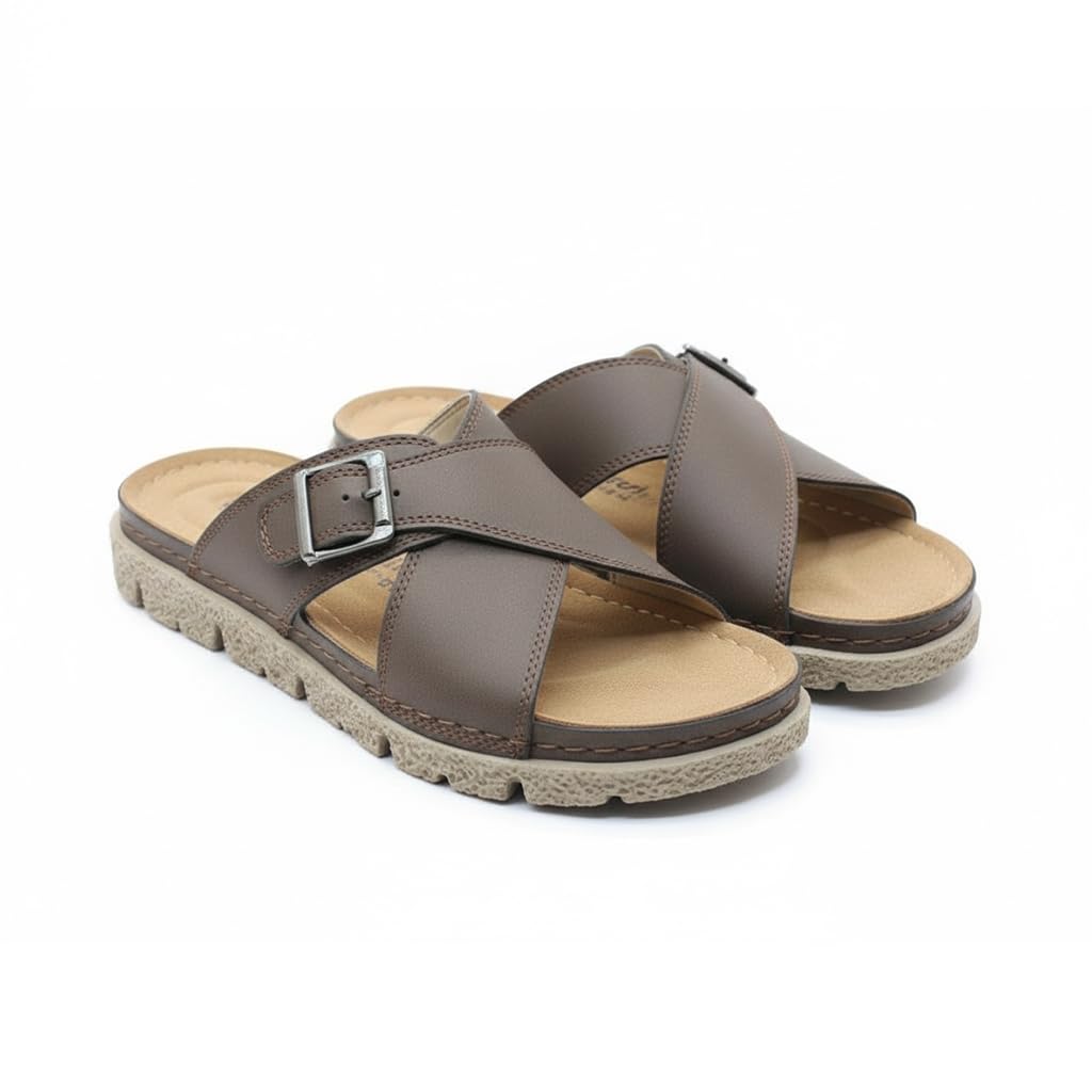 Men genuine leather slipper fashion casual look - Anti-slip  - Code 1400