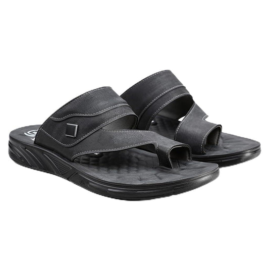 Men’s black leather slippers – modern, comfortable design with high-quality material and a cushioned orthopedic sole – perfect for daily use and errands.   - 2005