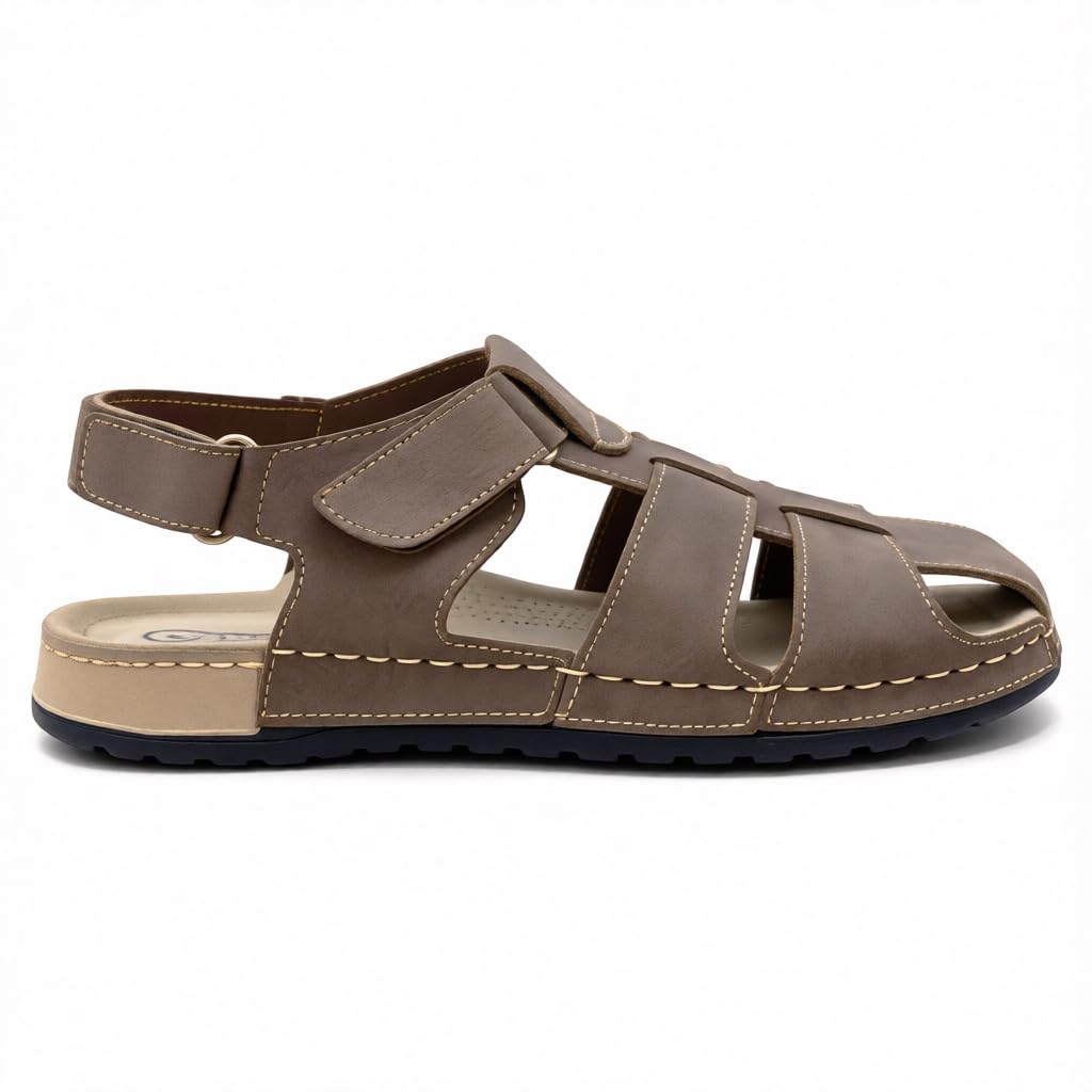 Men’s genuine leather comfortable Okonami sandals — classic design with ventilation openings — lightweight orthopedic sole  - B011