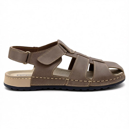 Men’s genuine leather comfortable Okonami sandals — classic design with ventilation openings — lightweight orthopedic sole  - B011