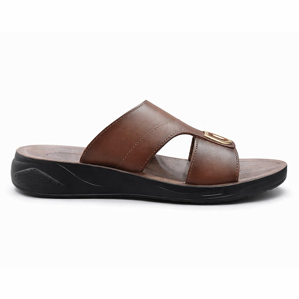 Gulf-Style Men’s Leather Slippers – Modern Design with Comfortable Anti-Slip Sole – Perfect for Daily and Summer Wear  HAVAN  -Size46 - 708