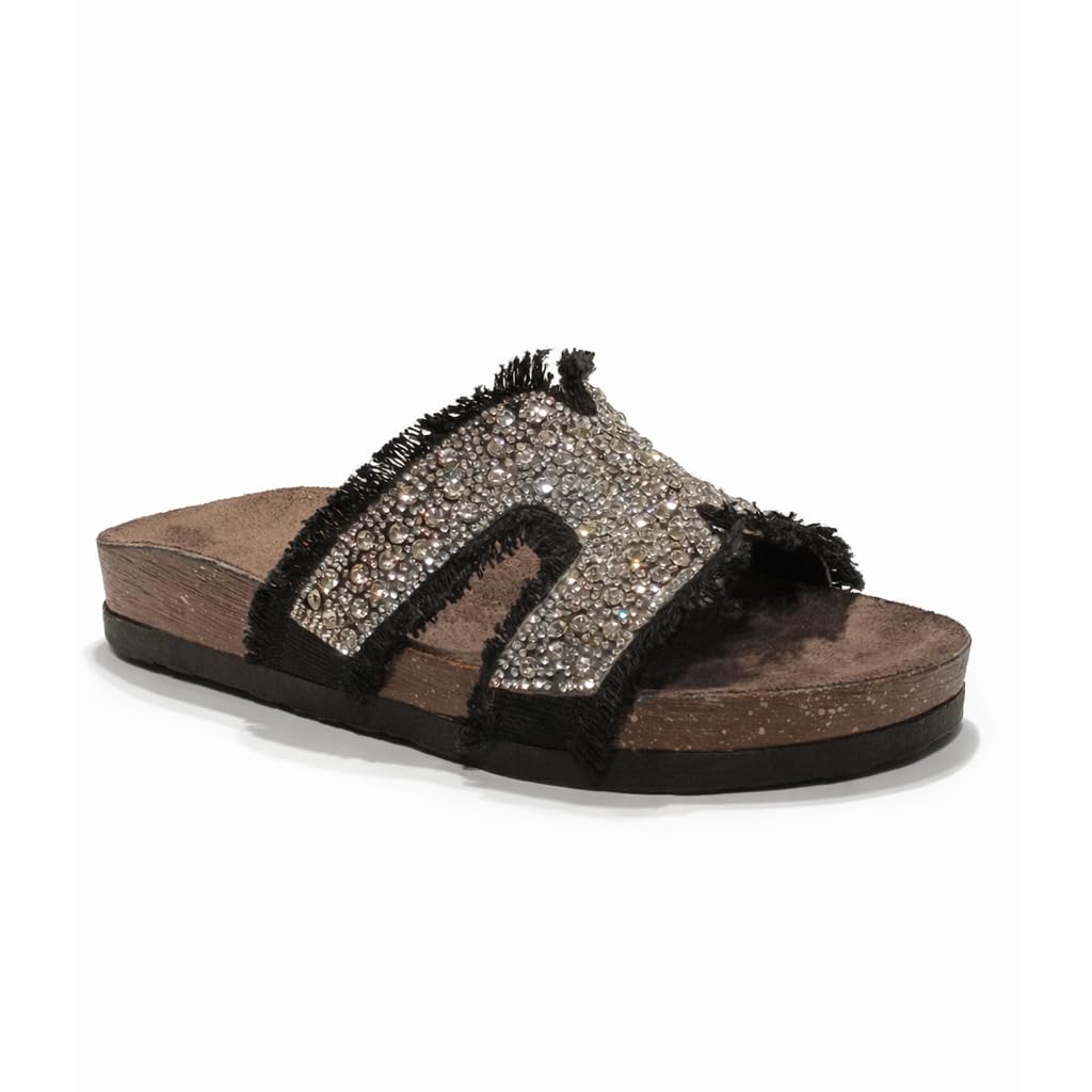 Women’s summer slippers decorated with crystals – comfortable orthopedic sole with soft suede material, elegant ladies’ style for outings and daily errands.  - B1