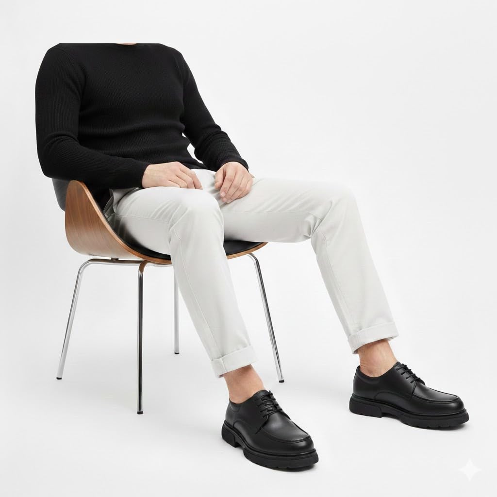 Men’s formal black leather shoes – elegant Derby design with a thick, comfortable, and slip-resistant sole | perfect for work and special occasions.  BLACK  -Size40 - 619