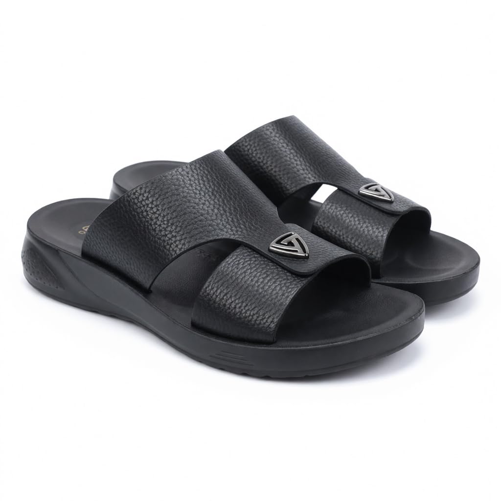 Gulf-Style Men’s Leather Slippers – Modern Design with Comfortable Anti-Slip Sole – Perfect for Daily and Summer Wear   - 706