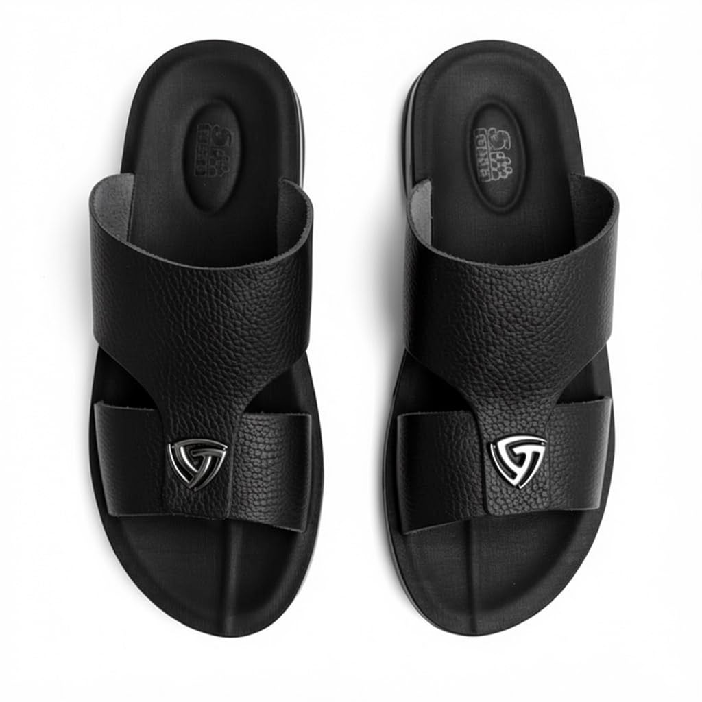 Gulf-Style Men’s Leather Slippers – Modern Design with Comfortable Anti-Slip Sole – Perfect for Daily and Summer Wear   - 706
