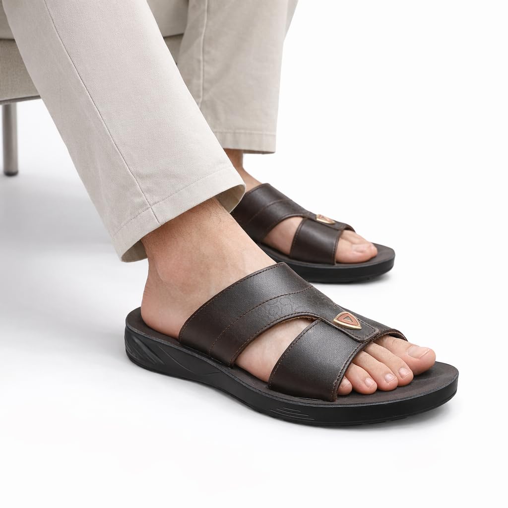 Gulf-Style Men’s Leather Slippers – Modern Design with Comfortable Anti-Slip Sole – Perfect for Daily and Summer Wear  - 708