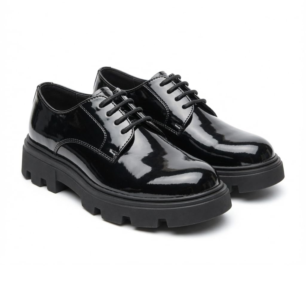 Men’s Classic Formal Shoes in Shiny Leather – Elegant Dress Shoes for Work and Formal Occasions – Comfortable Anti-Slip Sole