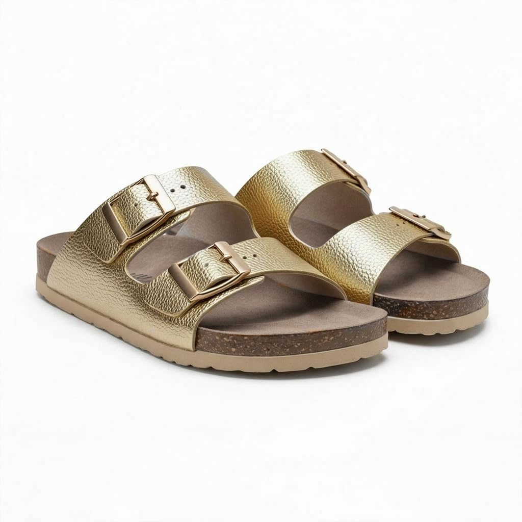 Women’s orthopedic slippers with two adjustable straps – comfortable footprint sole that supports the foot arch with an anti-slip base – modern design for daily and summer use.   - BK 21