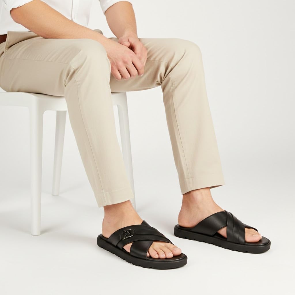 Men genuine leather slipper fashion casual look - Anti-slip  - Code 4000