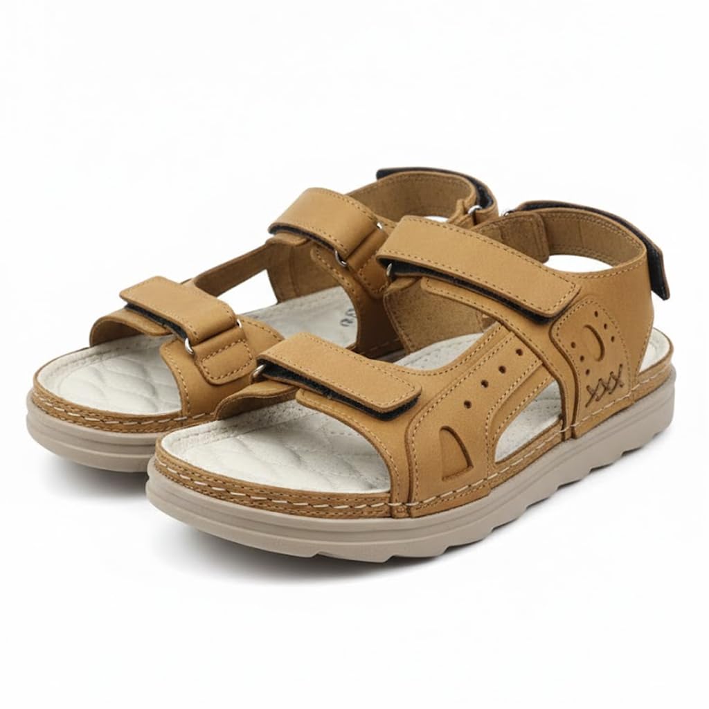 Men’s Comfortable Orthopedic Sandals – Practical Leather Design with Adjustable Double Velcro Straps and Heel Strap – Lightweight Anti-Slip Sole   - 50