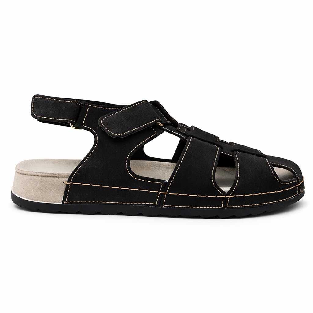 Men’s genuine leather comfortable Okonami sandals — classic design with ventilation openings — lightweight orthopedic sole  - B011