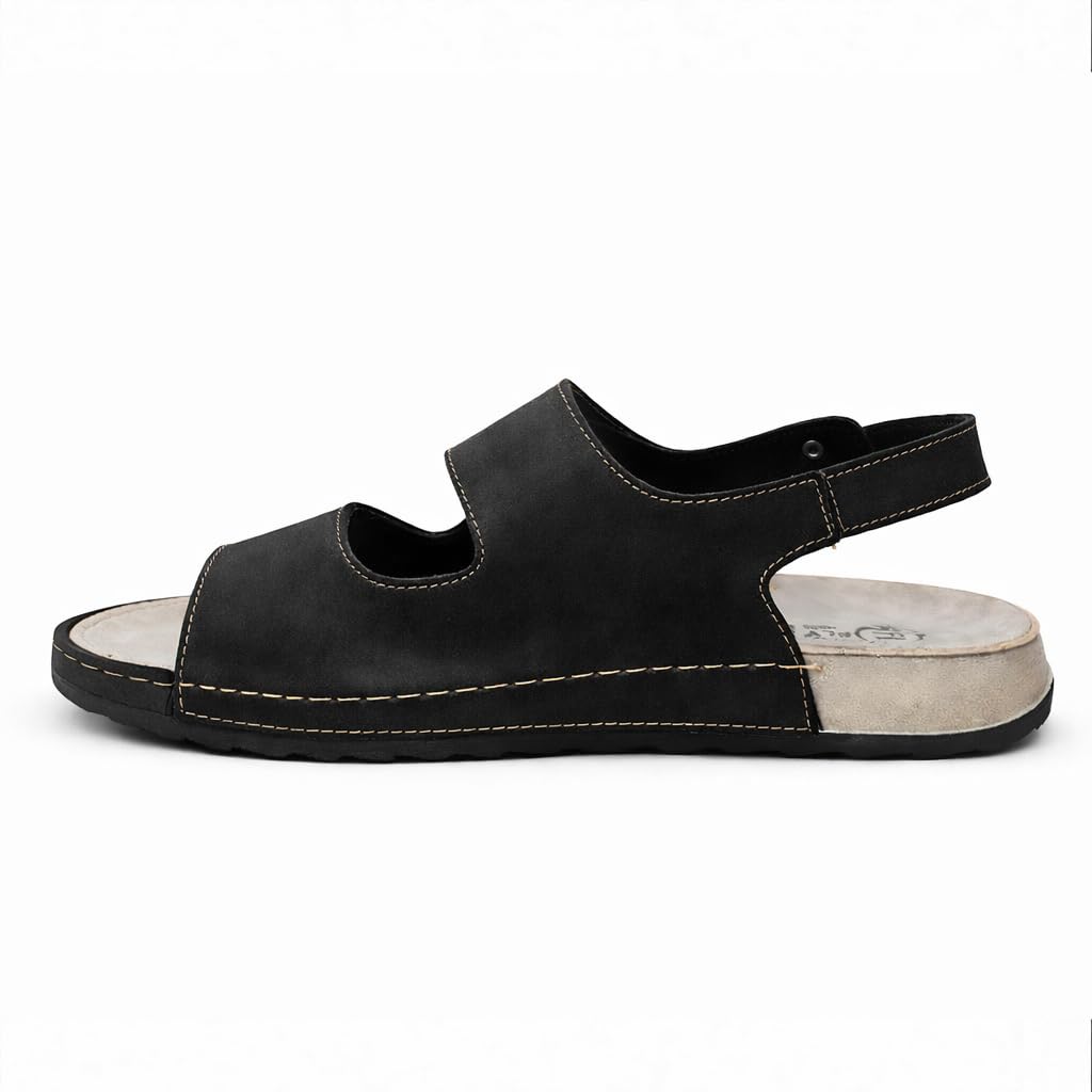 Men’s comfortable orthopedic sandals – practical leather sandals with two adjustable Velcro straps and a back strap – lightweight with an anti-slip sole.  - B010