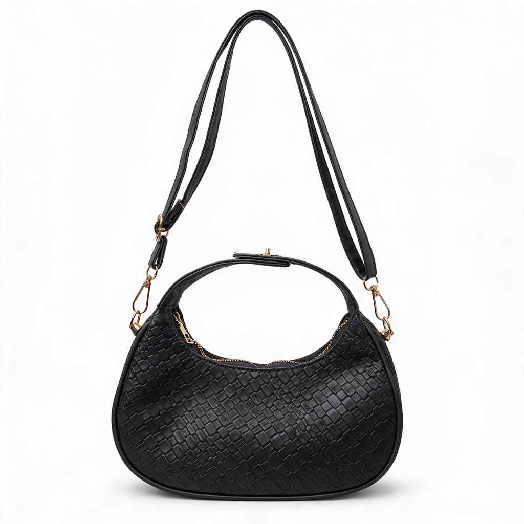 Luxurious  women’s shoulder bag with a woven leather pattern, featuring a top zipper and a comfortable strap – suitable for daily outings and evening events.