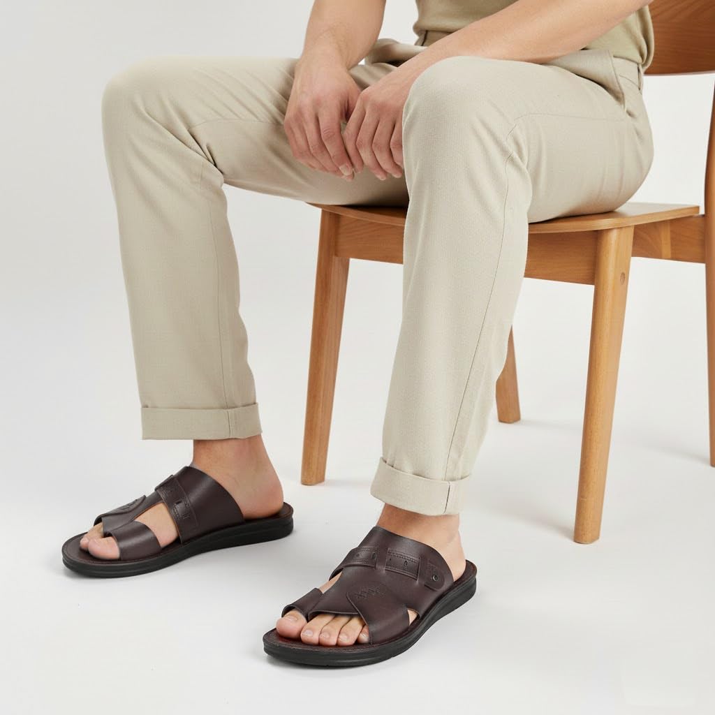 Men Leather Slippers – Modern Multi-Strap Design with Comfortable Anti-Slip Sole – Perfect for Daily Use and Summer  - 309